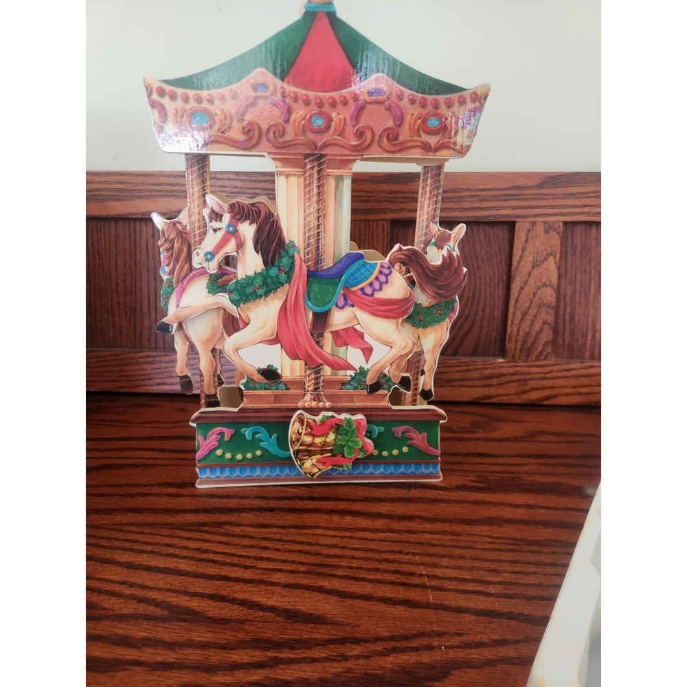 Vintage Deck The Halls Wooden Musical‎ Animated Decoration Carousel Taiwan